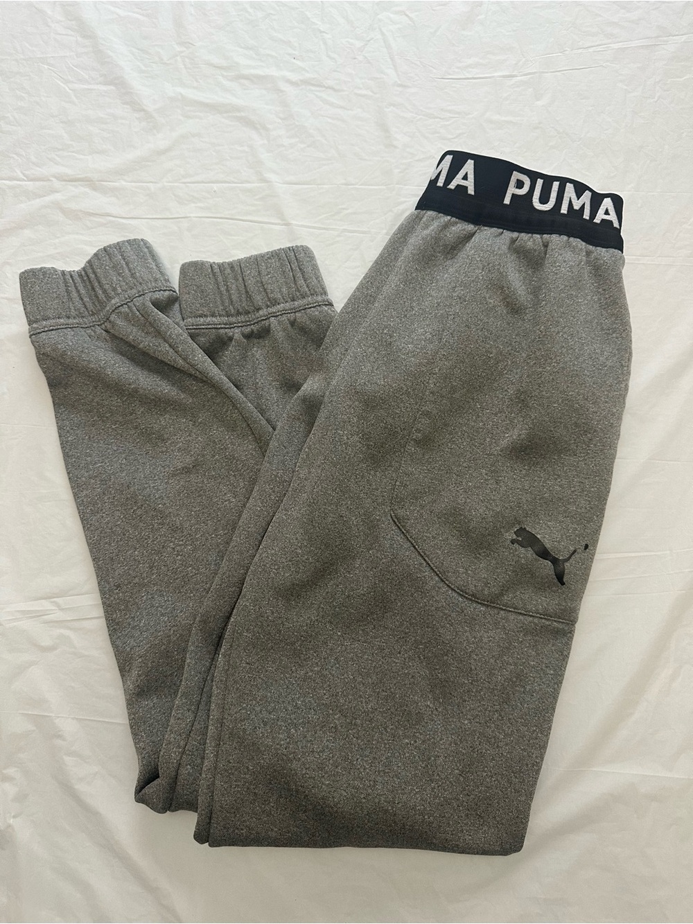 Puma Gray Sweatpants Youth Size L Logo Waistband Athletic Joggers